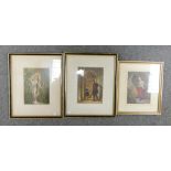 Original Coloured Engraving together with 2 Coloured Engravings of Period Life, largest frame size