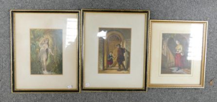 Original Coloured Engraving together with 2 Coloured Engravings of Period Life, largest frame size