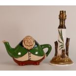 Wileman & Co (Foley) Intarsio character tea pot, Kruger pattern 3246 and Foley lamp base, bamboo