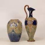Royal Doulton Lambeth stoneware vase and ewer floral decorated . Height of tallest 30cm (2)