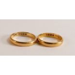 Two 22ct gold wedding rings, sizes K/L, 6.8g
