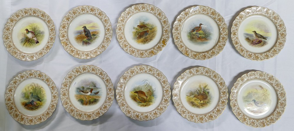 A Royal Worcester 'Game & Sea Birds' part dinner service, dated 1889, pattern 3425, comprising a - Image 2 of 6