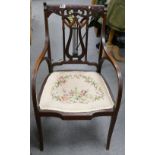 Gilberts of Swindon, A Lyre Back Marquetry Inlaid Armchair, Two Tone Back with lighter wood