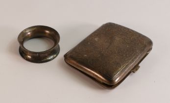 Silver cigarette case and silver serviette ring, 85.4g. (2)