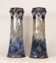 A pair of Royal Doulton Lambeth stoneware vases floral decorated . Height 32cm (2)