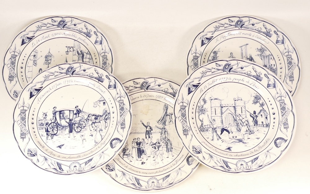 Set of five blue & white French revolution plates. Diameter 25.5cm - Image 2 of 2