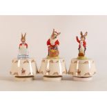 Three Royal Doulton bunnykins musical figures Happy Birthday , White Christmas and Tally Ho (3)