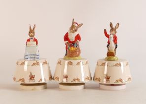 Three Royal Doulton bunnykins musical figures Happy Birthday , White Christmas and Tally Ho (3)