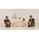Beswick Nigerian pot bellied pygmy goat ( boxed) together with two Shebeg shepherd figures .