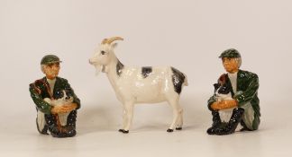 Beswick Nigerian pot bellied pygmy goat ( boxed) together with two Shebeg shepherd figures .