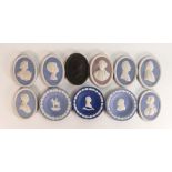 A collection of Wedgwood 20th century oval Jasper ware plaques including Capt. James Cook, The