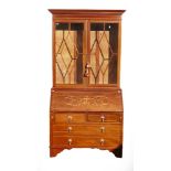 19th century Secretaire bookcase. Marquetry inlay to desk front, geometric marquetry banding to