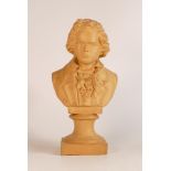 Earthenware bust of Ludwig van Beethoven on square foot socle. Height: 28.5cm