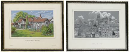 Two Macclesfield silks depicting historic buildings from the local Cheshire Area. (2)