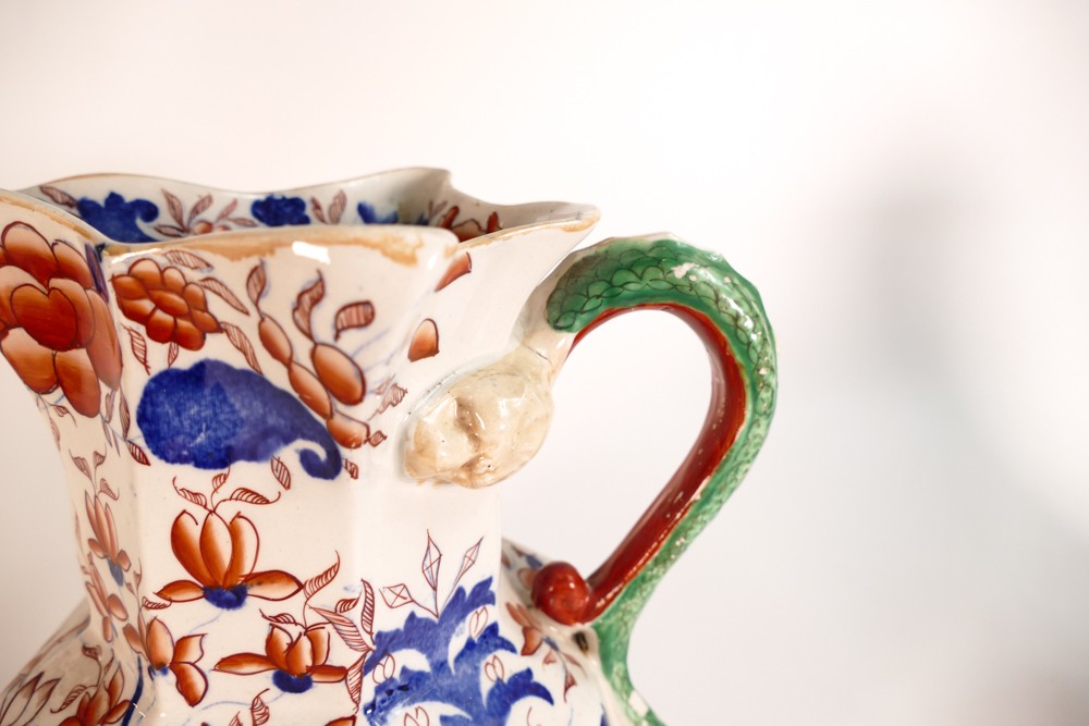 Masons Ironstone Hydra jug with serpent handle decorated in the Imari palette. Height: 24.5cm - Image 3 of 6