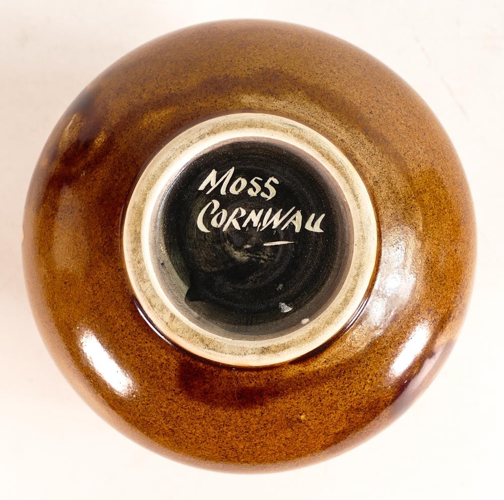 Moss Pottery of Cornwall vase of rectangular oval form. Painted in yellow to orange glazes. Base - Image 4 of 4