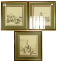 Three Limited Edition Framed Prints of notable buildings in Newcastle-under-Lyme. Indistinctly