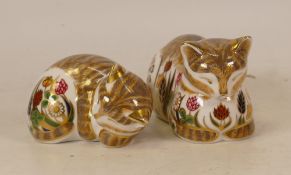 Royal Crown Derby paperweights to include Cottage Garden cat and kitten. Gold stoppers. 1 box