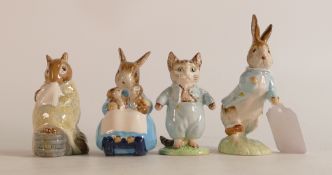 A collection of Beswick Beatrix Potter BP4 to include Tom Kitten, Peter Rabbit, Mrs Rabbit & Bunnies