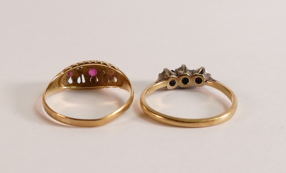 18ct gold & platinum three stone diamond ring, size O and another 18ct ring set with rubies,size - Image 2 of 3
