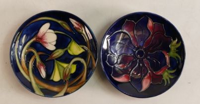 Two Moorcroft pin dishes to include Anemone and Woodland Sorrel ( silver lined). One Boxed