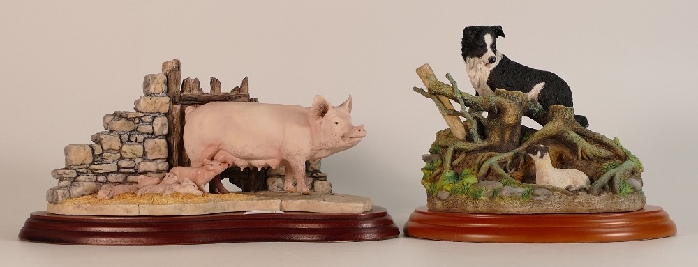 Border Fine Arts figures Found Safe & Last to Finish, length of largest base 24cm - pig with chip to