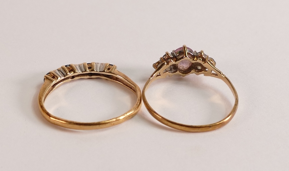 Two ladies 9ct gold dress rings, one set with pink stones, size Q and the other with blue sapphires, - Image 3 of 3