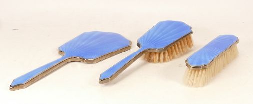 Unmarked blue enamelled art deco 3 piece brush set