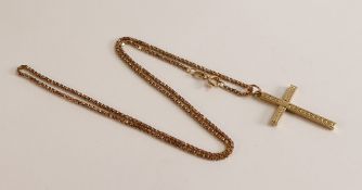 9ct gold cross with 9ct gold necklace, 8.6g.