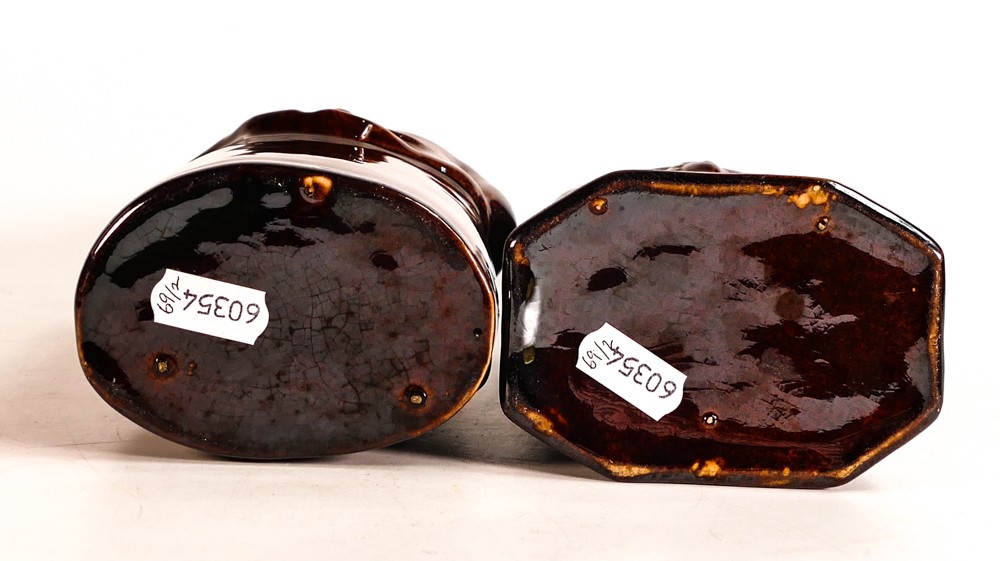 Rockingham style Treacle glazed spirit flasks, one with raised Queen Victoria & Duchess of Kent - Image 4 of 4