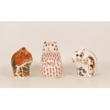 Royal Crown Derby paperweights Red Squirrel, Squirrel and Hamster, gold stopper (3)