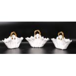 Late 19th century Moore & Co & similar later porcelain posy baskets, with ripple edges, gilt
