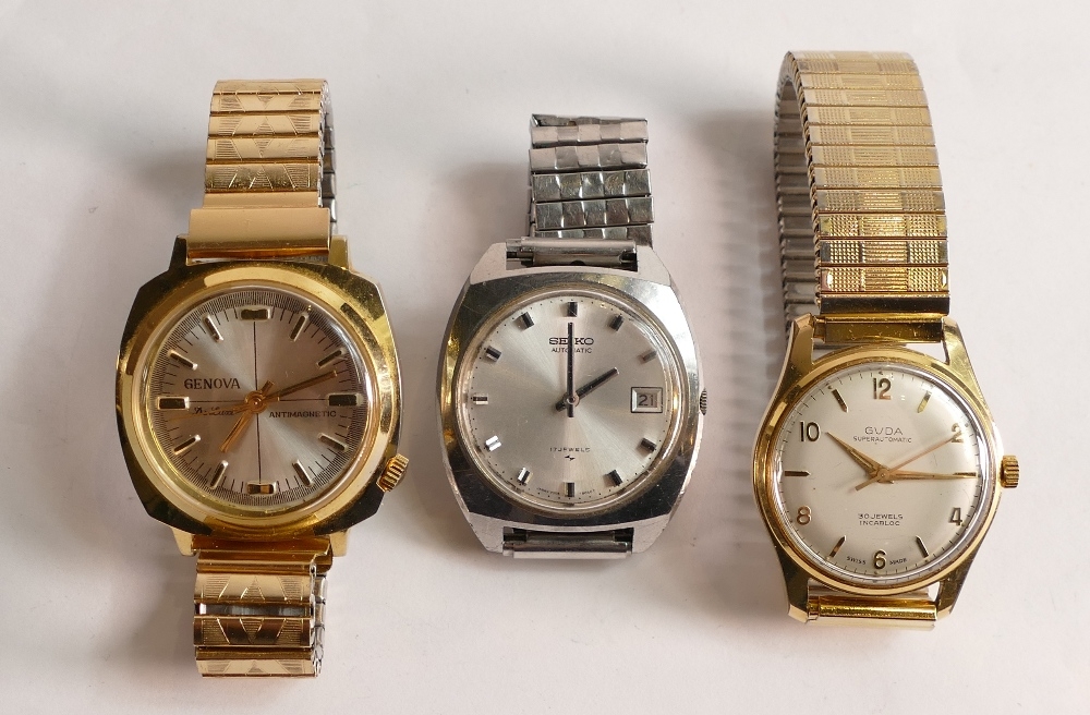 Three gents wrist watches - Guda super automatic & Genova De luxe, both wind, tick, set & run. - Image 2 of 2
