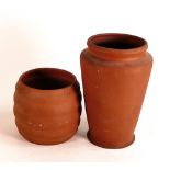 Two local interest Terracotta vases made from clay removed from BIS Kiln Excavations, Hanley Works