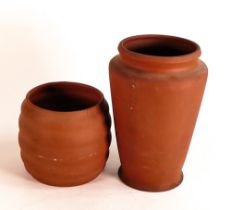 Two local interest Terracotta vases made from clay removed from BIS Kiln Excavations, Hanley Works