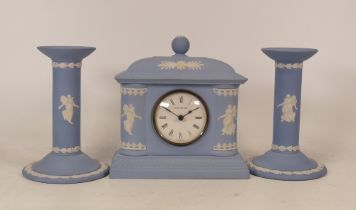 Wedgwood Bicentenary dancing hours clock with matching candlestick . Both with certificates.