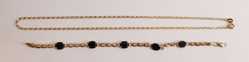 9ct gold an onyx bracelet, together with 9ct gold neck chain, 17.5cm & 39cm, gross weight 4.97g,