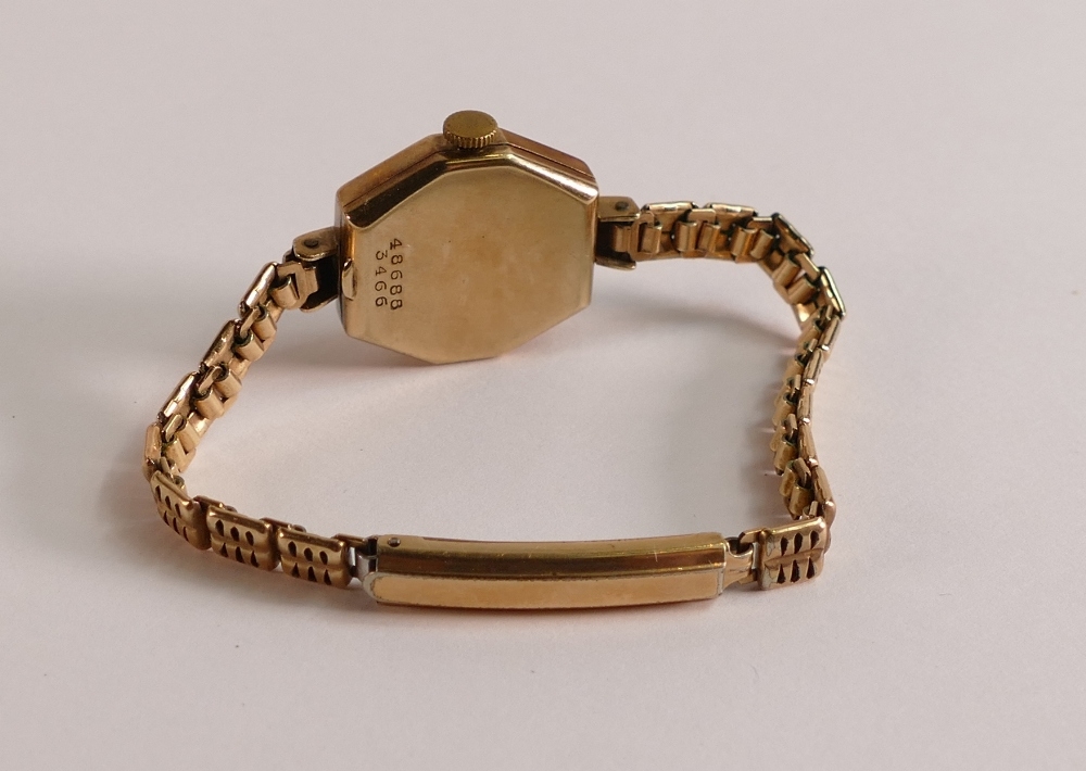 9ct gold ladies Rolex wristwatch with hexagonal case with gold plated bracelet, inner case and works - Image 2 of 2