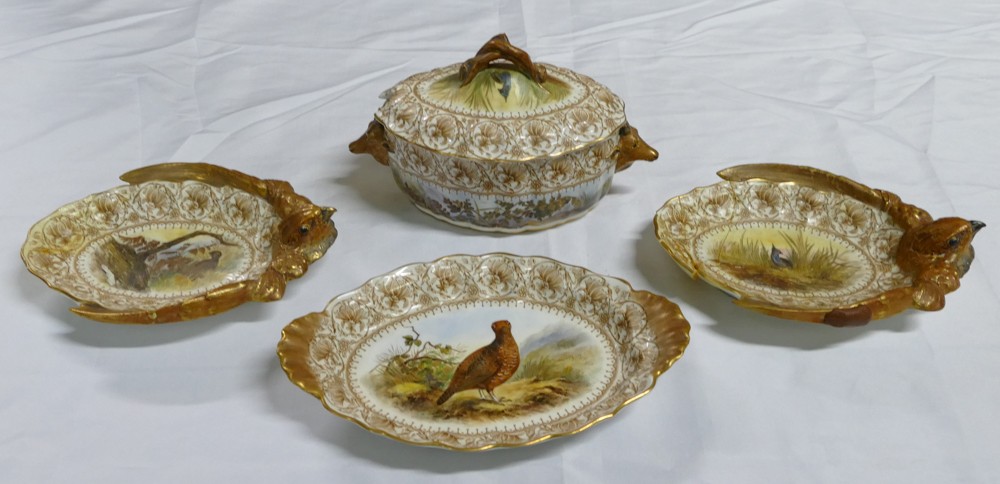 A Royal Worcester 'Game & Sea Birds' part dinner service, dated 1889, pattern 3425, comprising a - Image 3 of 6
