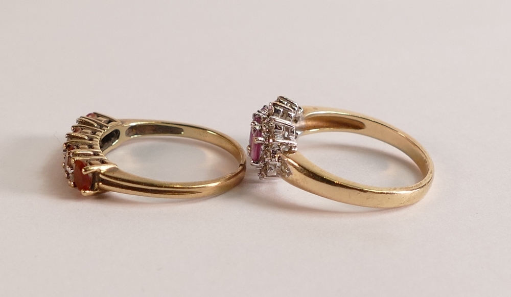 Two 9ct gold ladies dress rings, one set with orange & white stones, ring cut,size M and the other - Image 2 of 3