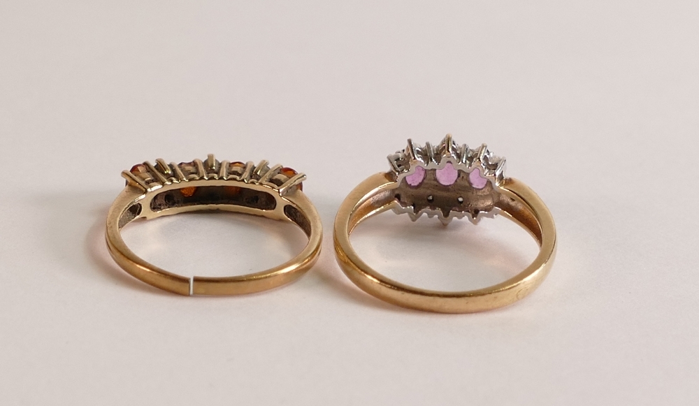 Two 9ct gold ladies dress rings, one set with orange & white stones, ring cut,size M and the other - Image 3 of 3