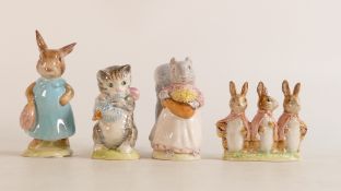 Four Beswick Beatrix Potter BP2 figures to include Flopsy, Mopsy and Cottontail, Goody Tiptoes, Miss