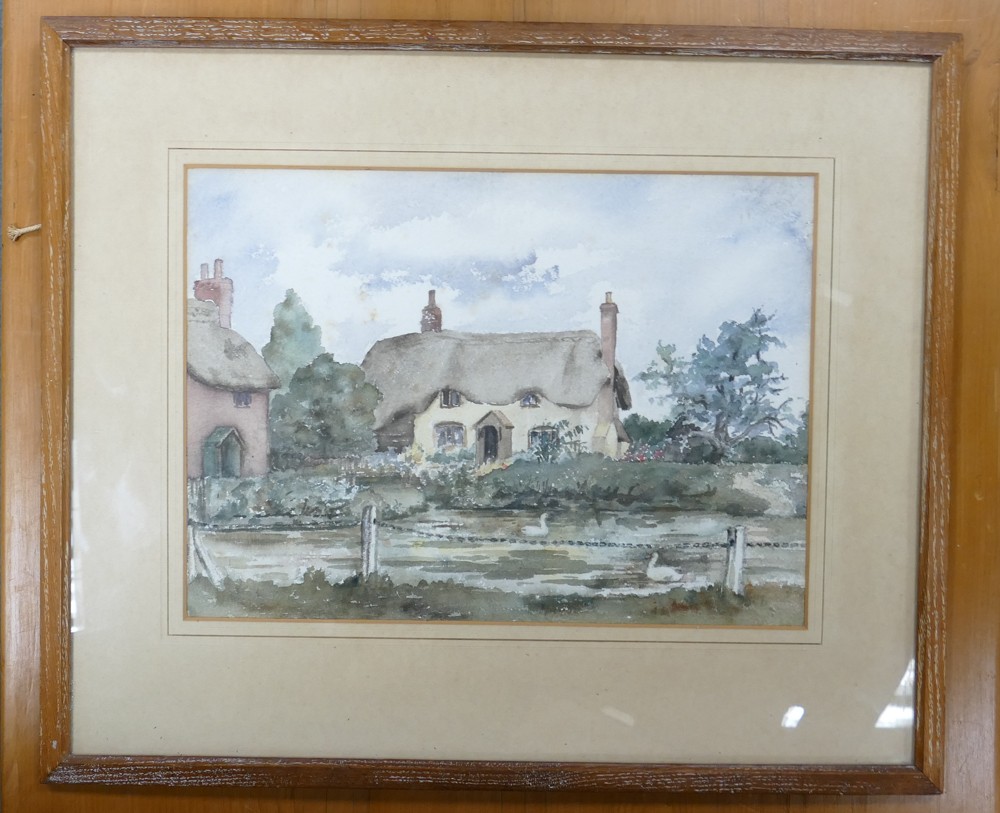 'Cottage beside the Duck Pond (Wilton-Marlborough)', watercolour on paper. Framed behind glass, - Image 3 of 4