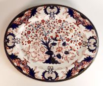 Late 19th century Crown Derby Japan pattern large oval platter, diameter at widest 55cm