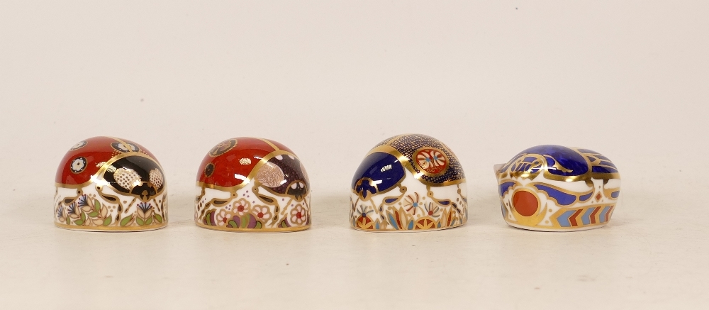 Royal Crown Derby paperweights Millennium Bug, Four Spotted Ladybird (no stopper), Two Spotted