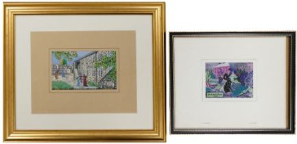 Two Macclesfield silks depicting scenes from the local Cheshire Area. L: 26cm x W: 21.5cm