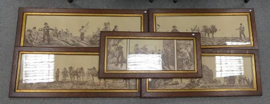 Five Large French 19th Century Prints of Rural French Farming Scenes, one marked Paul Baudouin,