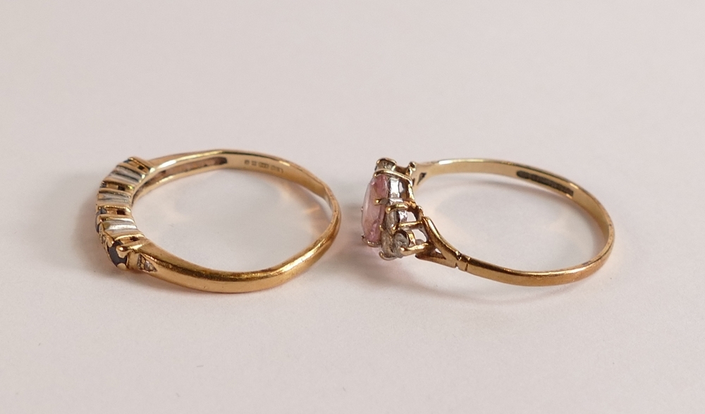 Two ladies 9ct gold dress rings, one set with pink stones, size Q and the other with blue sapphires, - Image 2 of 3