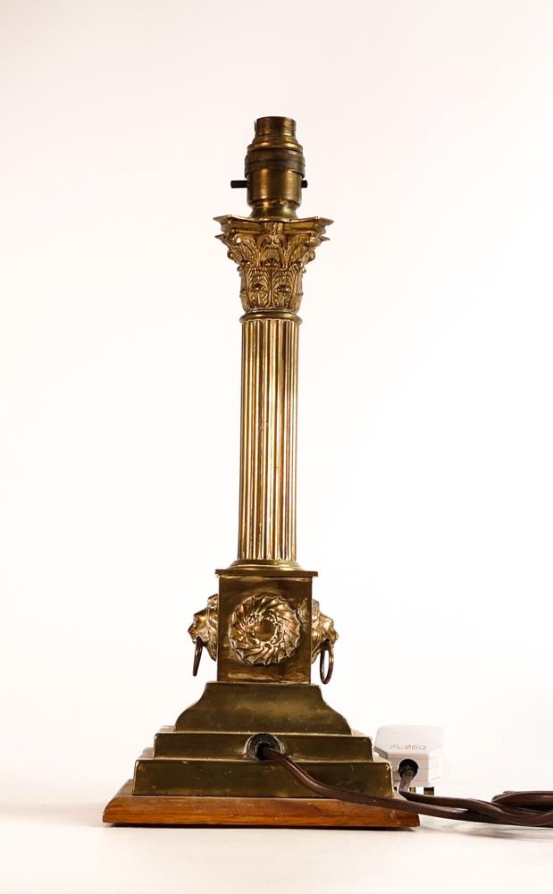 Victorian Corinthian column Brass lamp base converted from a candlestick. Fluted column with - Image 3 of 6