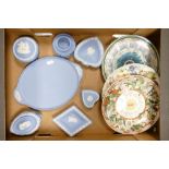 A collection of Wedgwood jasperware to include lidded boxes, pin dishes , oval tray , ink well and